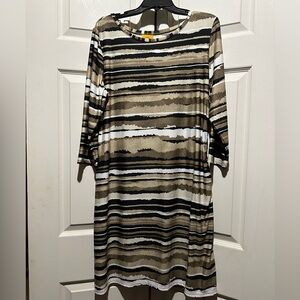 Ruby Rd brown and black striped dress. Large.  Cinched hem